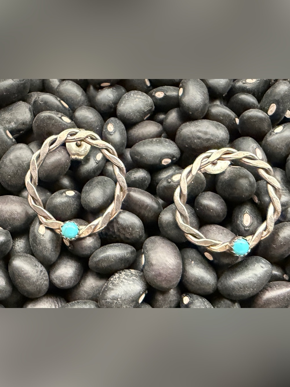 Sterling Silver twisted rope circle post earrings with turquoise stone